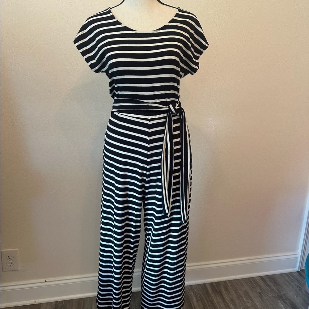 Black and White Striped Jumpsuit